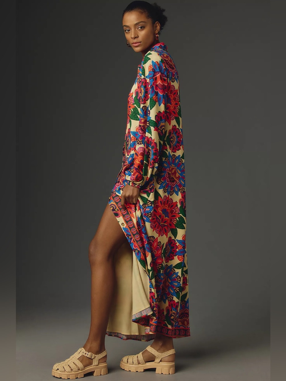 Farm Rio Long-Sleeve Button-Front Midi Dress - Picture 2 of 7